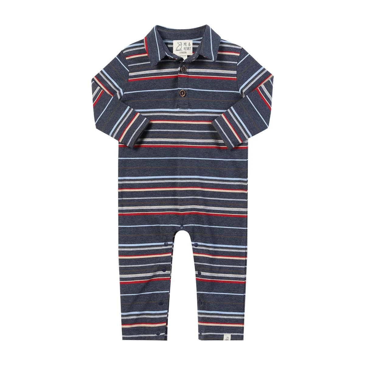 Kingston polo romper- chambray multi stripe