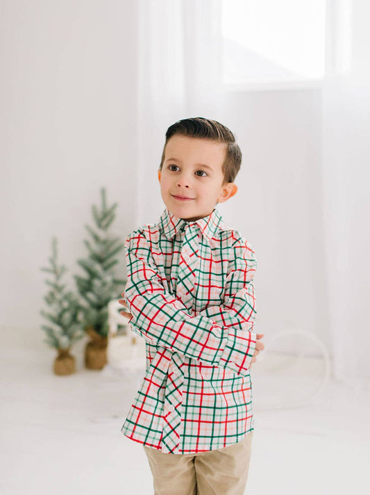 Boys Button Down in Holiday Plaid | Boys Shirt