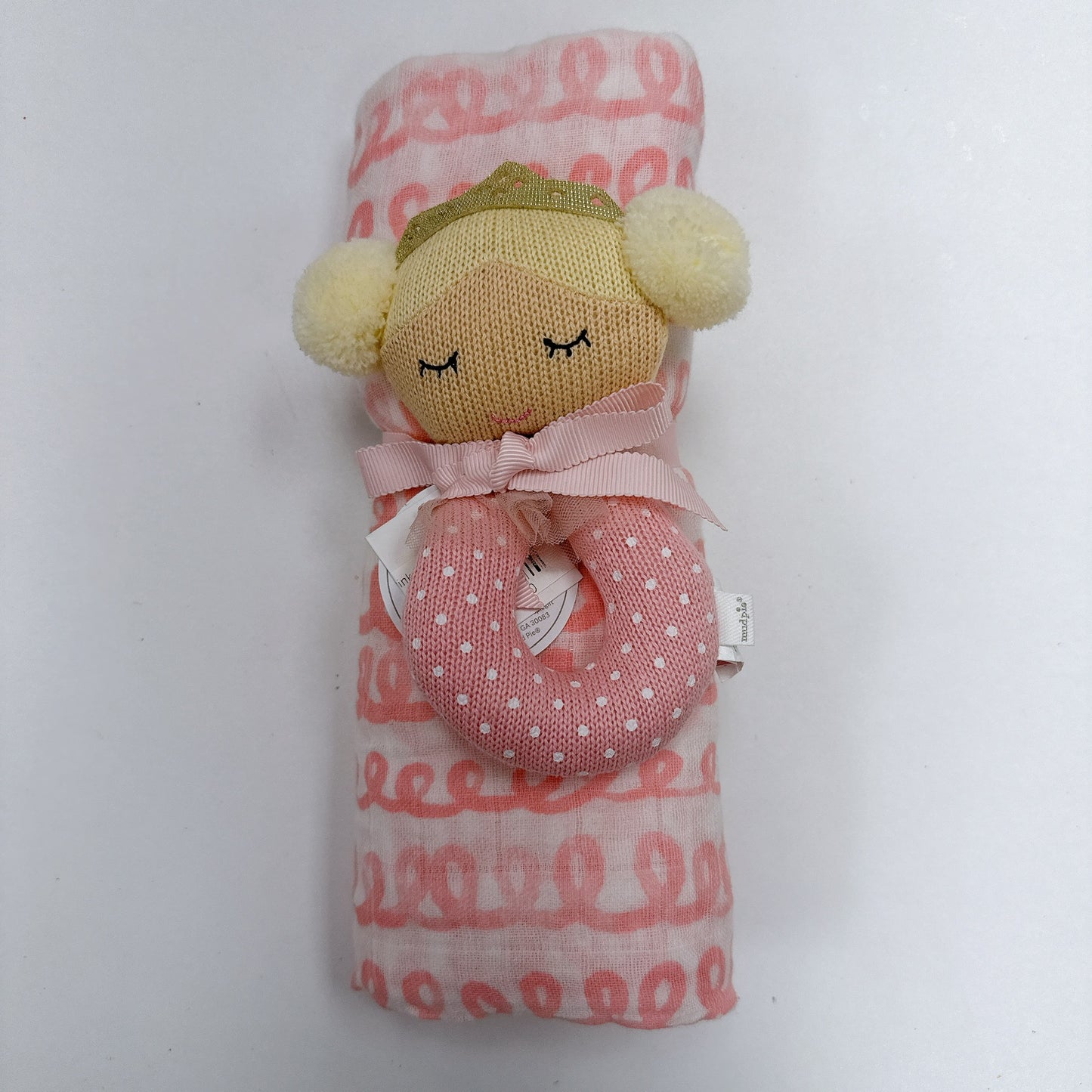 Pink Swirl Swaddle & Rattle Set