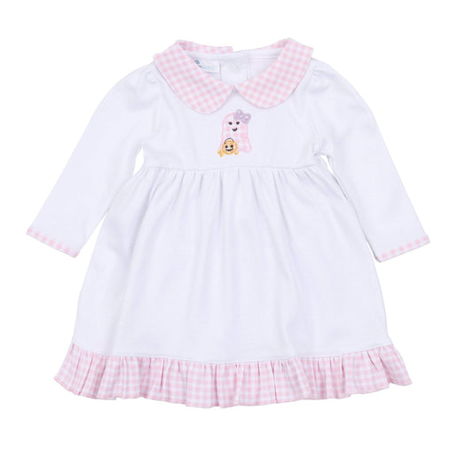 Boo Crew! Applique Collared Long Sleeve Dress - Pink