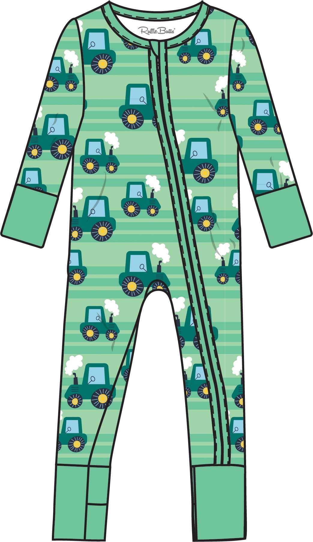 SoftSnooze™ Baby Bamboo Viscose Tractor Time Convertible One Piece Footie Pajama