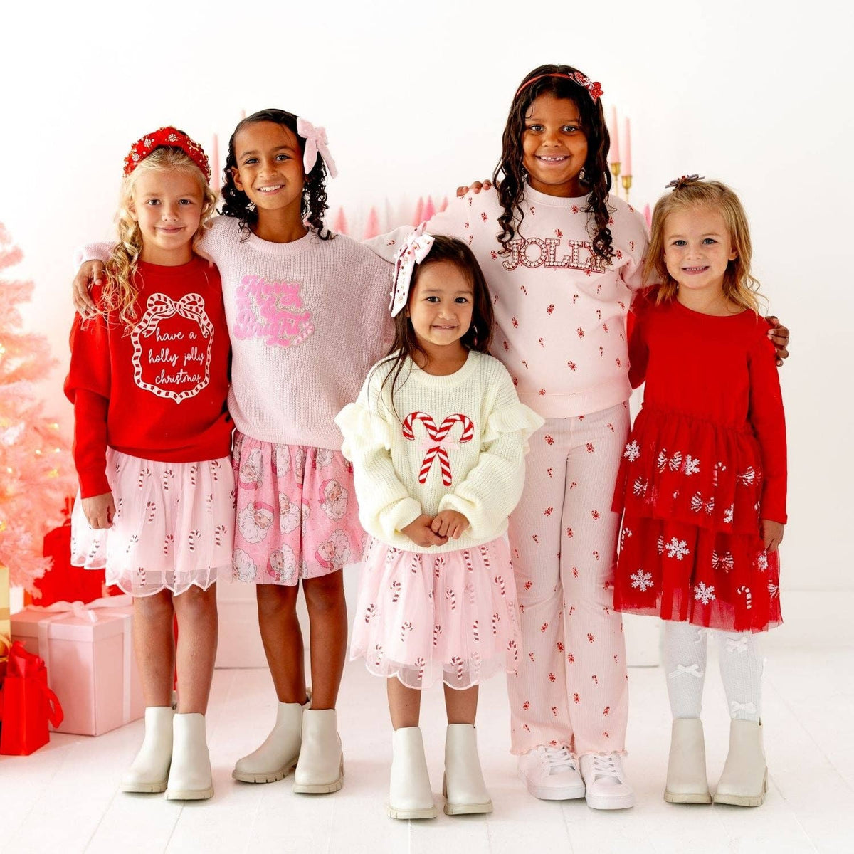 Jolly Pearl Patch Candy Cane Christmas Sweatshirt - Kids