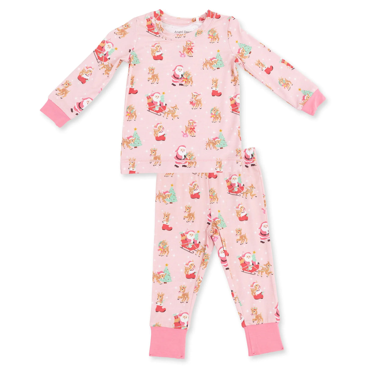 Vintage Reindeer & Santa Pink- Long Sleeve Loungewear Set