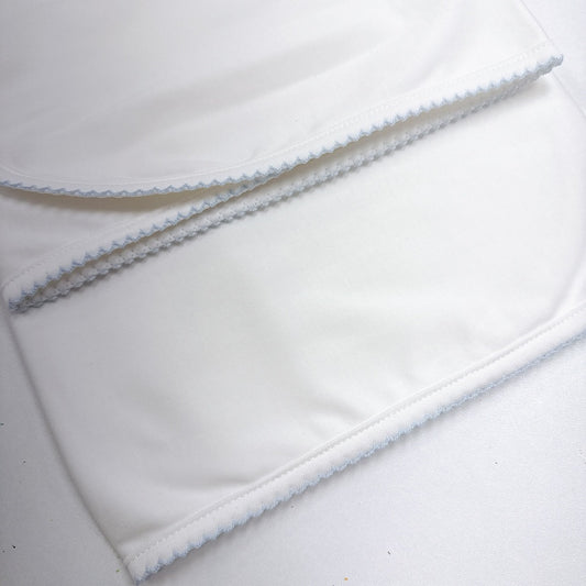 White Receiving Blanket Blue Trim