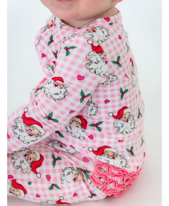 Dear Santa Pink Ruffle One Piece Convertible Pajamas