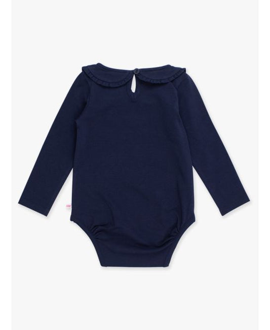 Dark Navy Knit L/S Ruffle Peter Pan Bodysuit