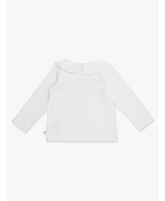 White Knit L/S Ruffle Peter Pan Tee