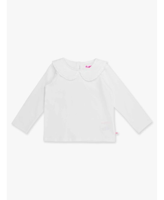 White Knit L/S Ruffle Peter Pan Tee