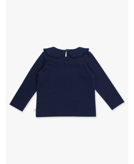 Dark Navy Knit L/S Ruffle Peter Pan Tee
