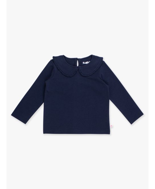 Dark Navy Knit L/S Ruffle Peter Pan Tee