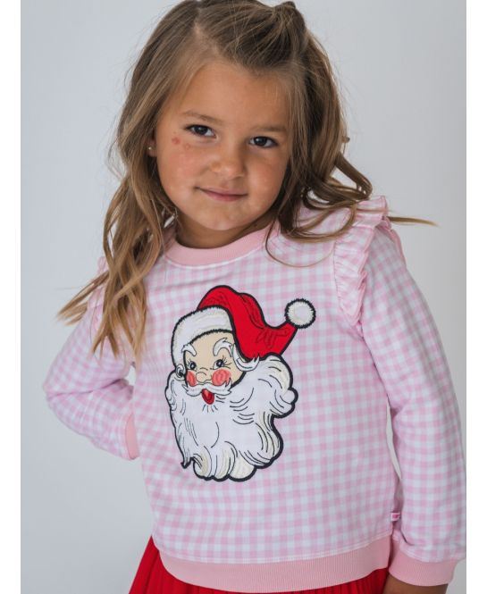 Dear Santa Pink Gingham Applique Flutter Sweatshirt