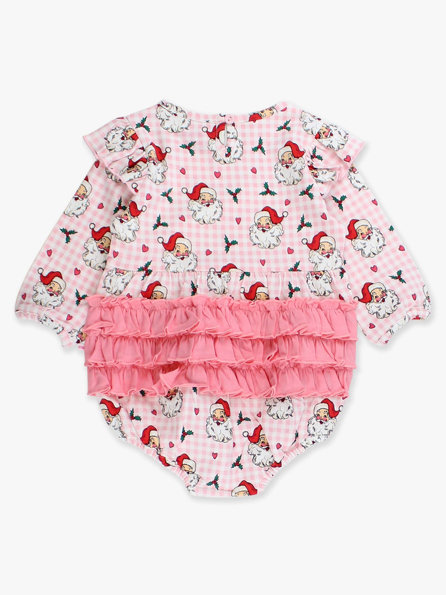 Baby Girls Pink Dear Santa Knit Long Sleeve Flutter Bubble Romper