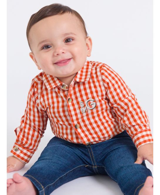 Classic Rust Gingham l/s Button Down Bodysuit