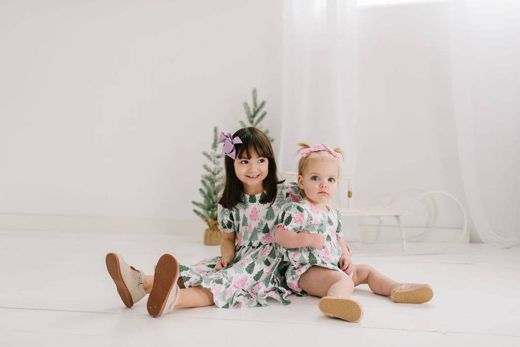 Quinn Poplin Romper in Christmas Trees | Baby Clothing