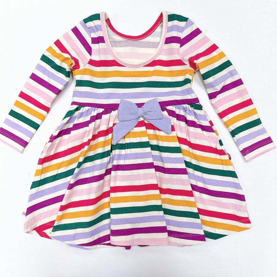 Colorful Rainbow Stripe knit l/s twirl dress