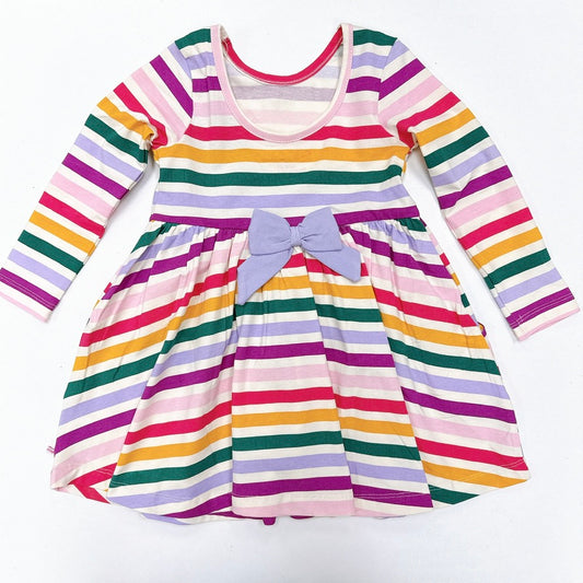 Colorful Rainbow Stripe knit l/s twirl dress