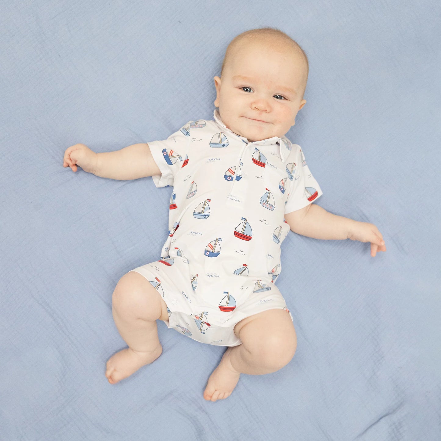 Bubbly Sailboats Polo Shortie - Blue