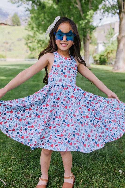 Sofia Dress in Blue Celebration | Girls Twirl Dress