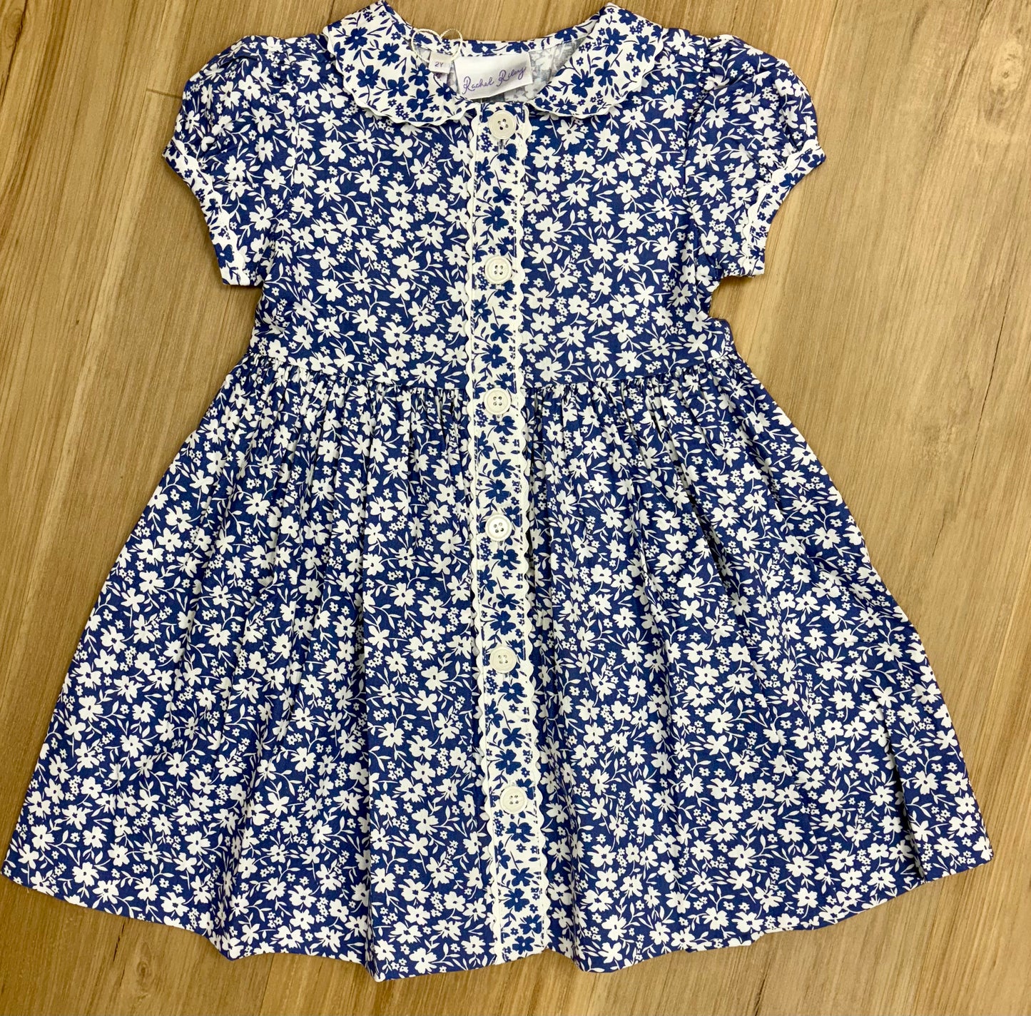 Blue & White Floral Button- Front Dress