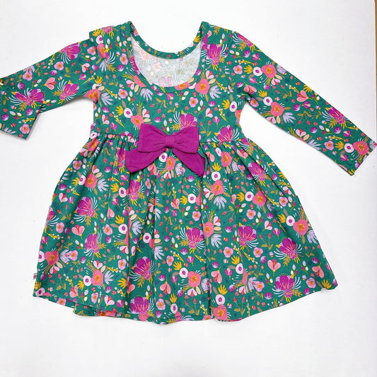 Emerald Floral knit l/s twirl dress