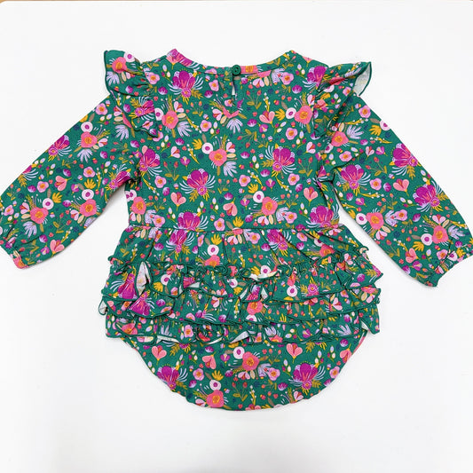Emerald Floral knit l/s bubble romper