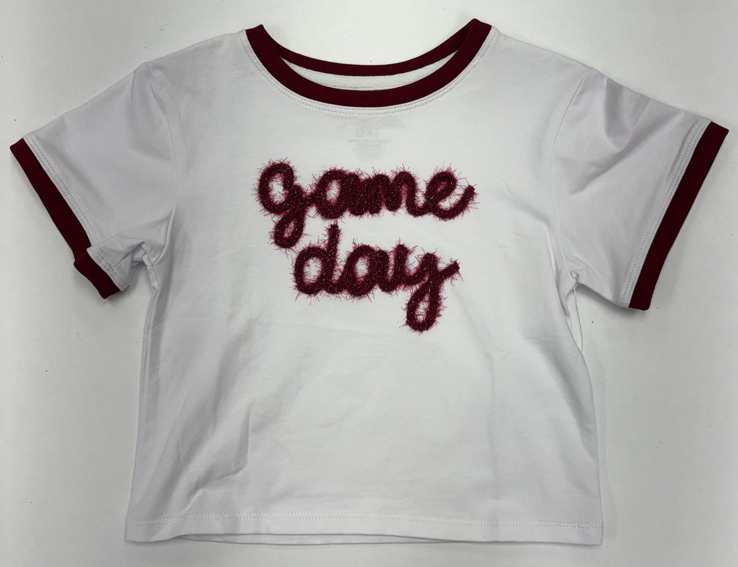 Tinsel Game Day Ringer Boxy T Maroon