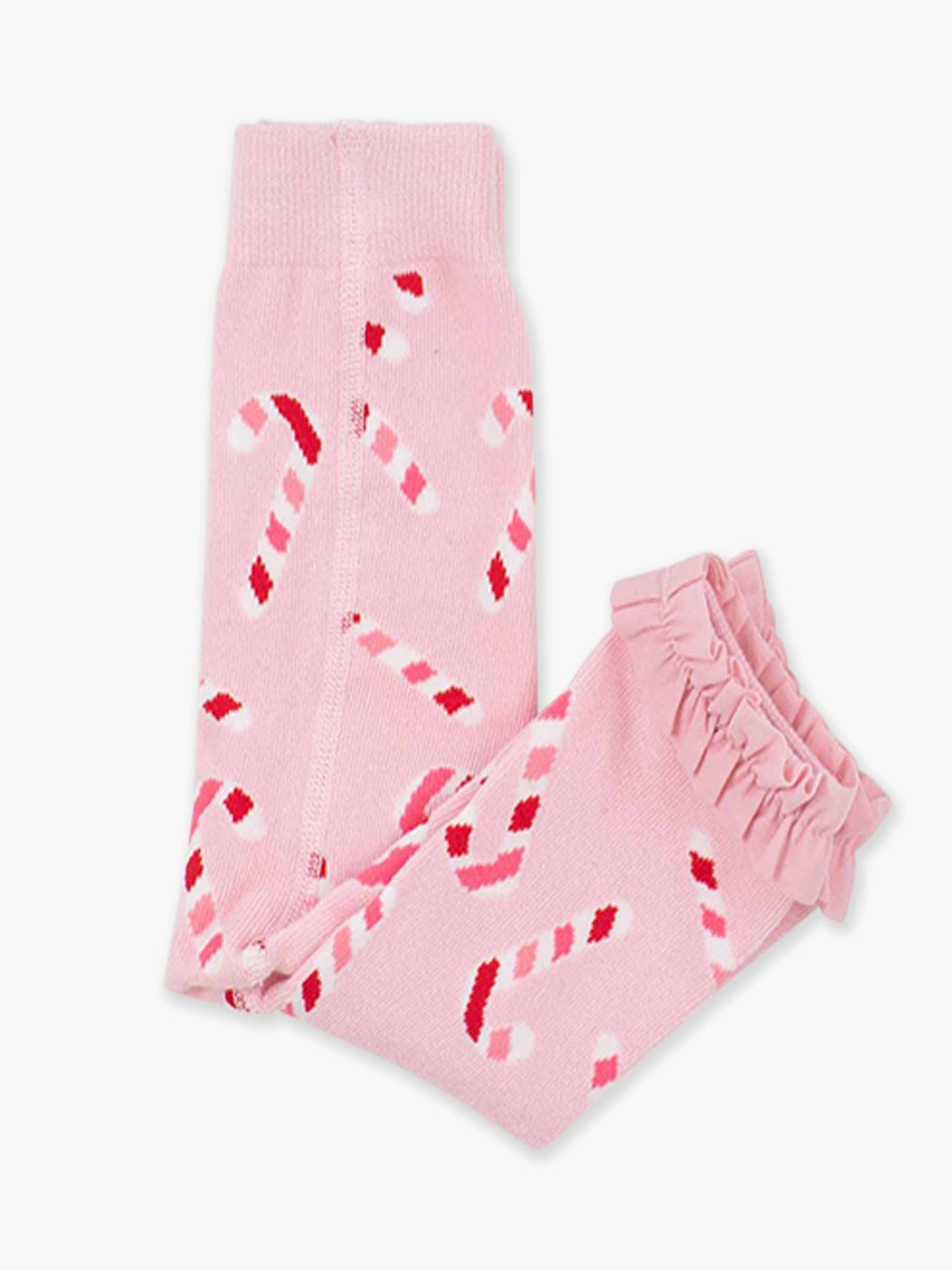 Girls Pink Candy Canes Patterned Footless Ruffle Tights