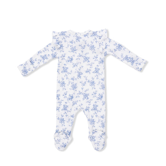 Baby Blue Vines Ruffle Zipper Footie