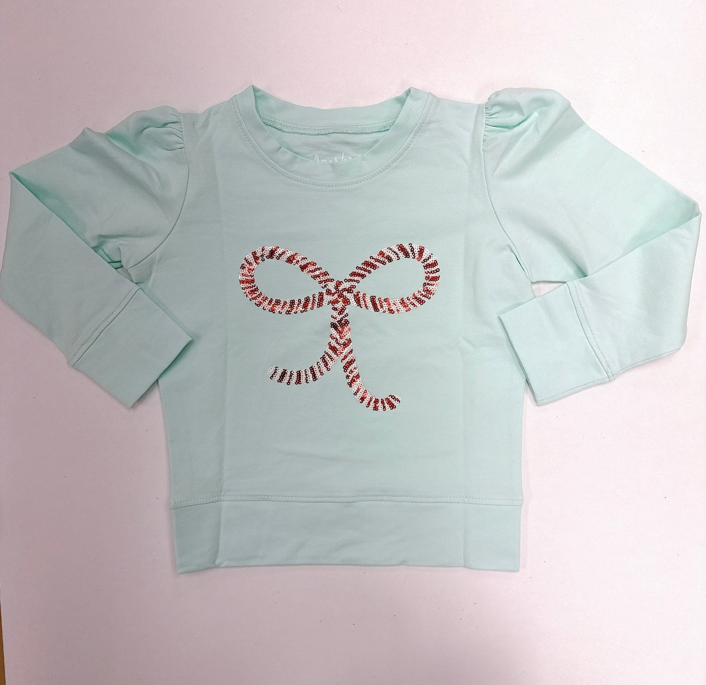 Candy Cane Bow in Sequin on Mint Holly
