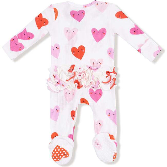 Happy Hearts - 2 Way Ruffle Zipper Footie
