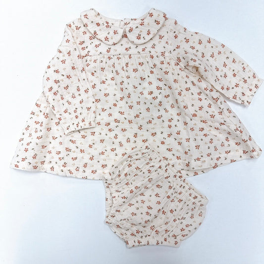 Carrie Floral Muslin peter pan collar dress and Diaper Cover