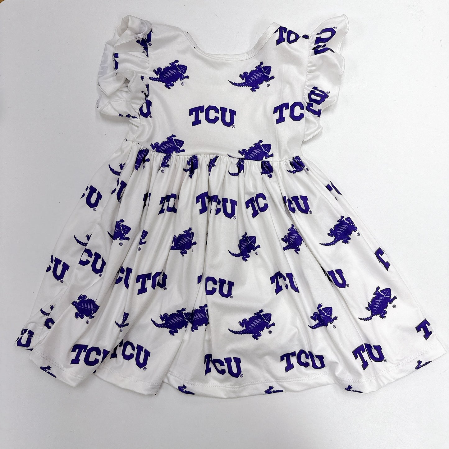 TCU White Flutter Twirl Dress