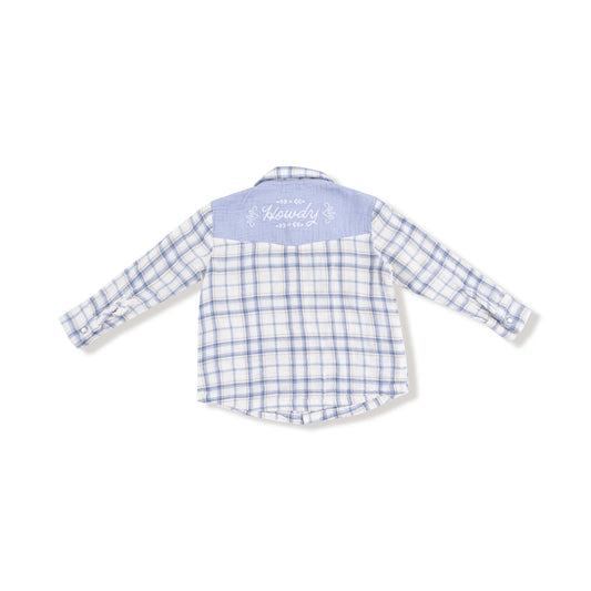 Western Pearl Snap Shirt Blue Plaid