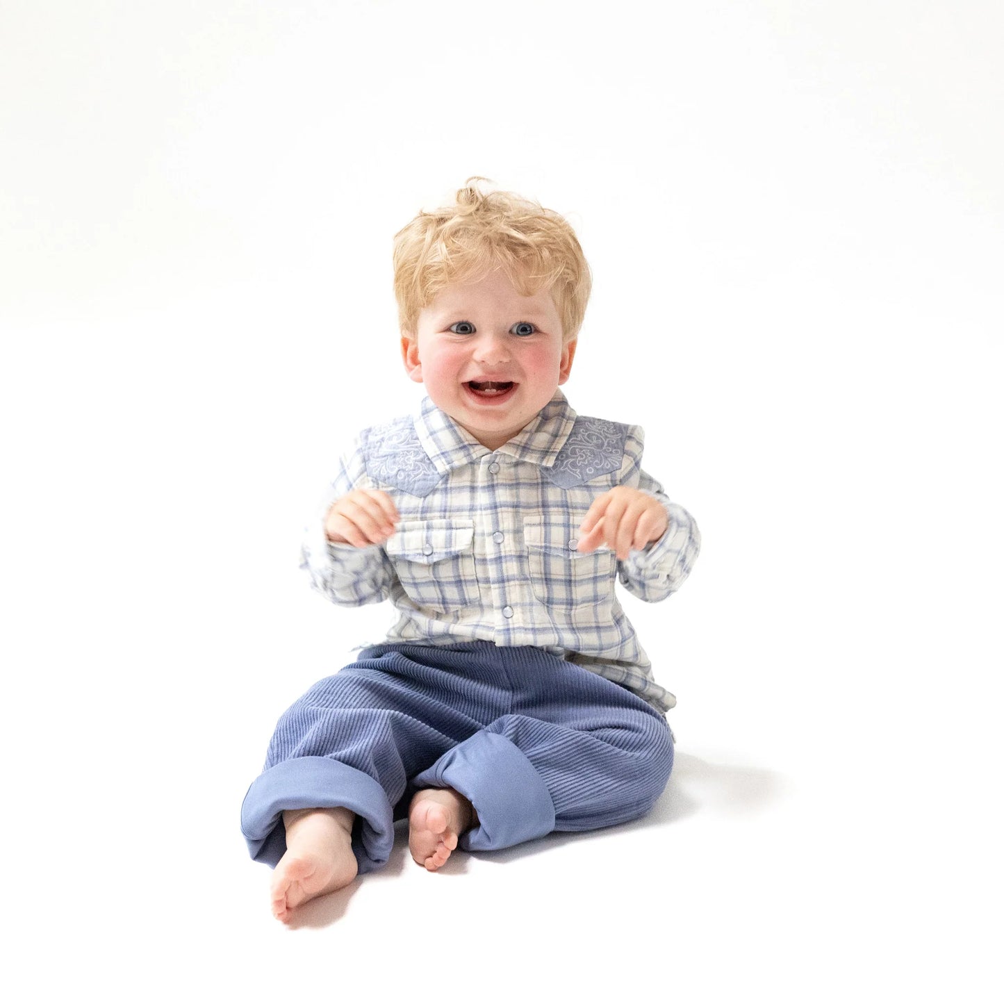 Western Pearl Snap Shirt Blue Plaid