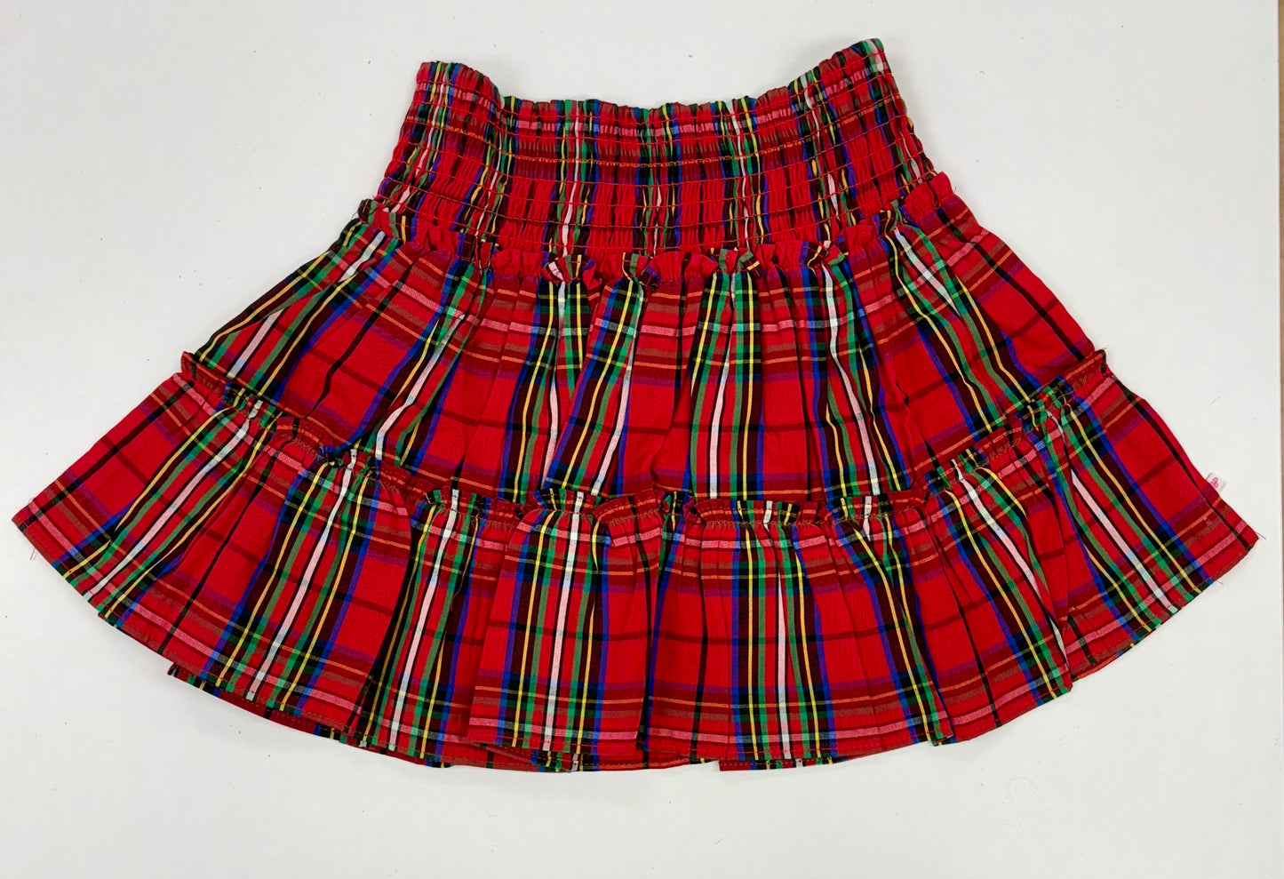 Red Nicholas Plaid Smocked Twirl Skirt