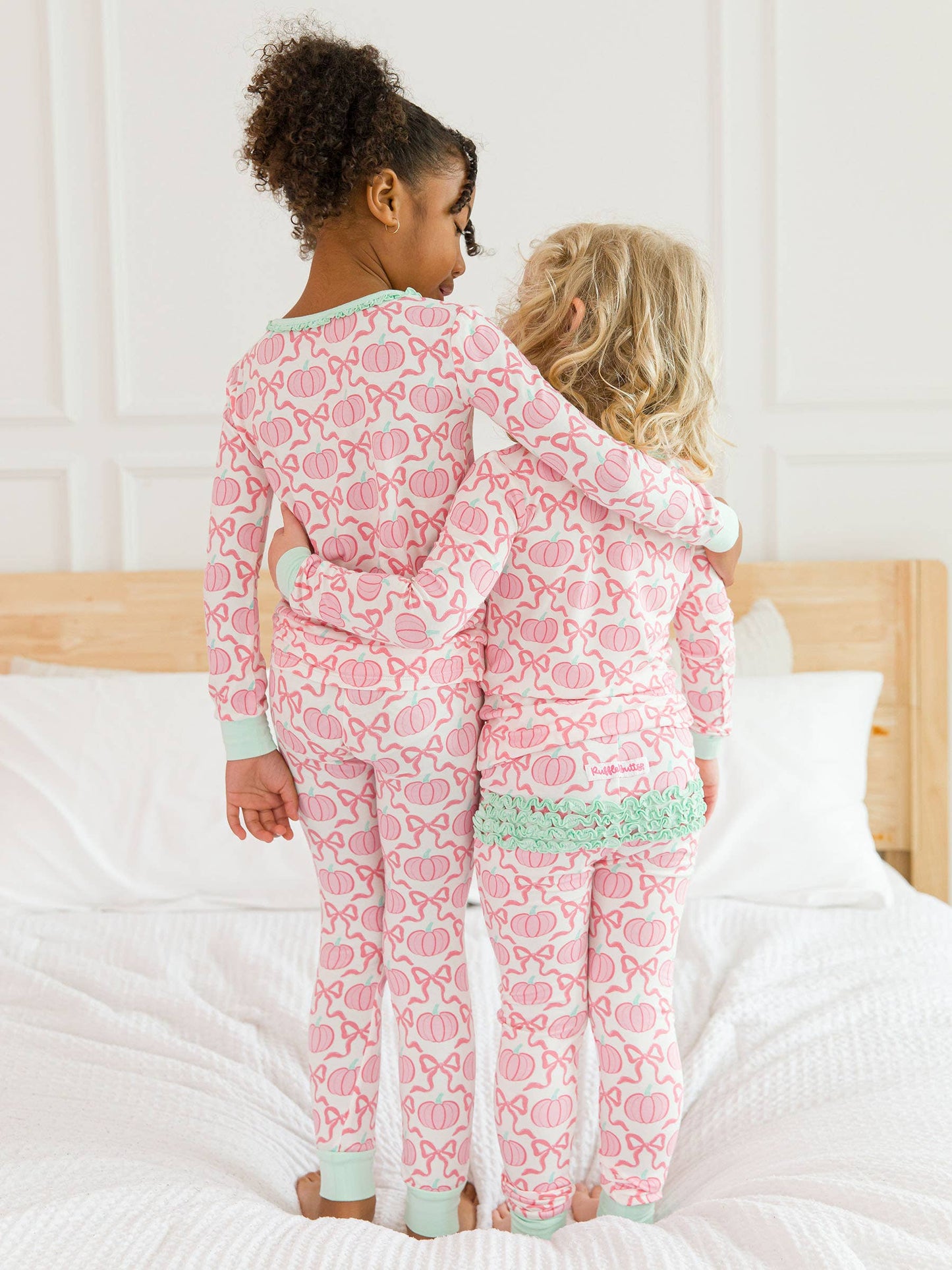 Pink Fairytale Pumpkins Ruffle Long Sleeve Pajama Set with Signature Rear Ruffles