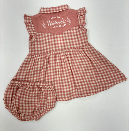 Western Pearl Snap Dress Pink Plaid