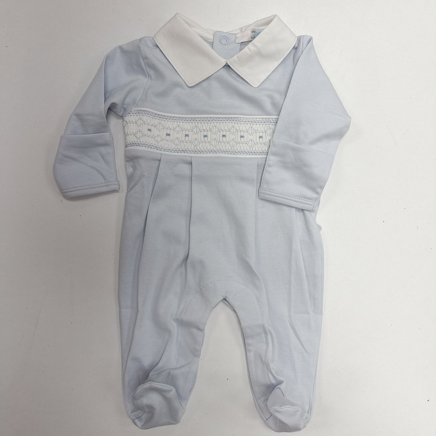 Tim Blue Hand Smocked Pima Footie