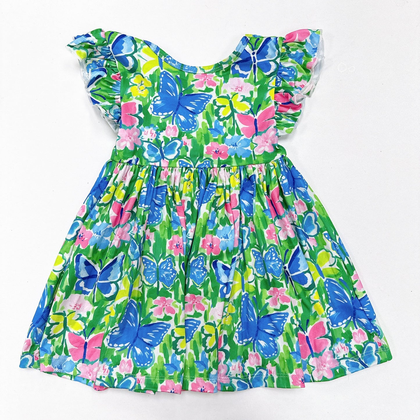 Watercolor Butterflies Flutter Sleeve Twirl Dress