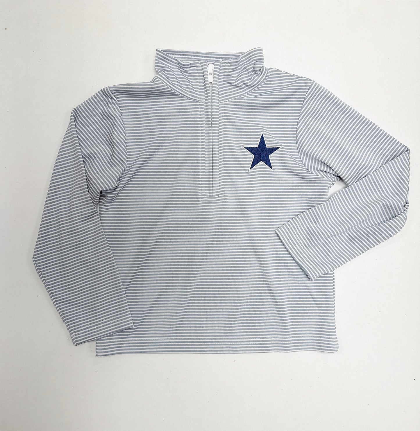 Cowboys Embroidered Star on Grey Stripes 1/4 zip Pullover