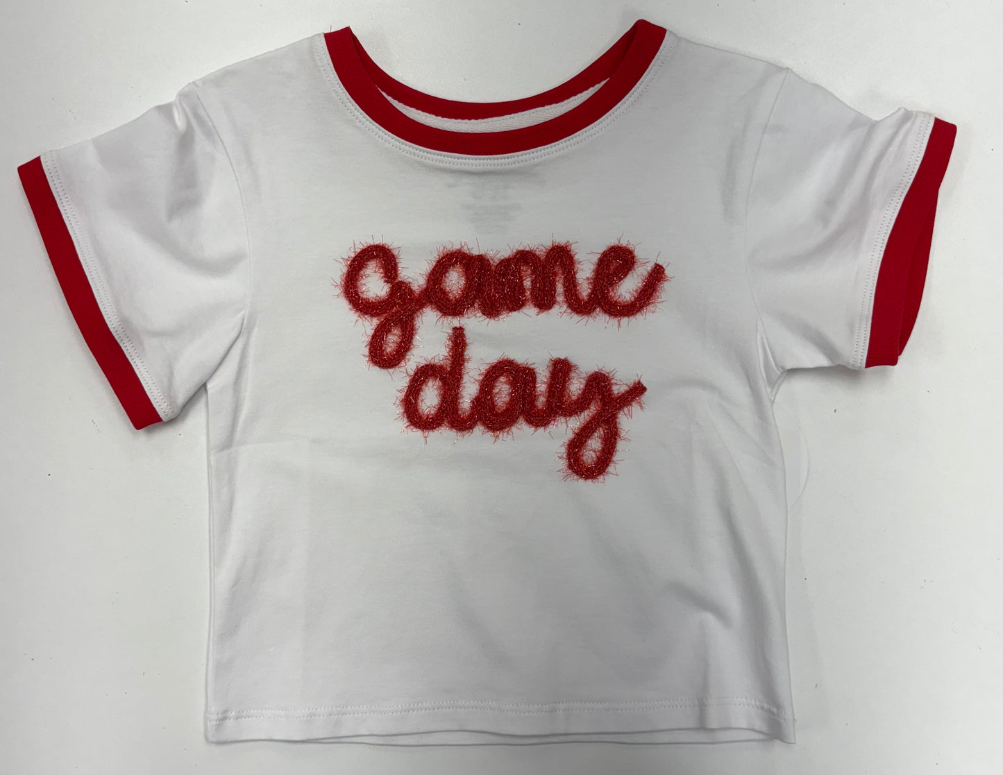 Tinsel Game Day Ringer Boxy T Red