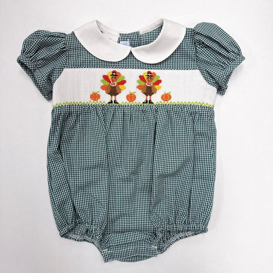 Thanksgiving Turkey Smocked Short Puffy Sleeve Baby Bubble