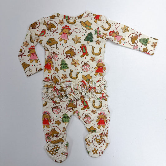 Cowgirl Christmas Cookies Zipper Ruffle Footie