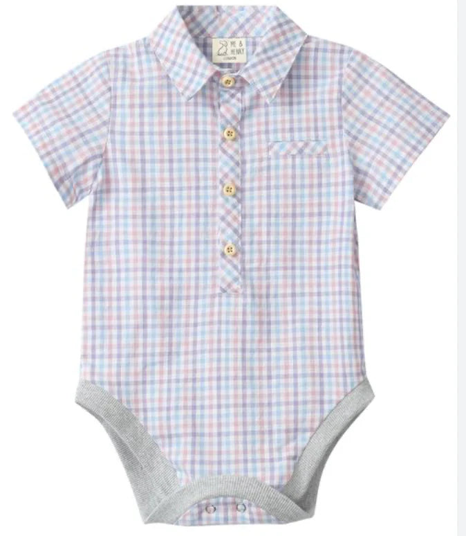 Helford Woven Onesie - Pink Blue Lilac Plaid