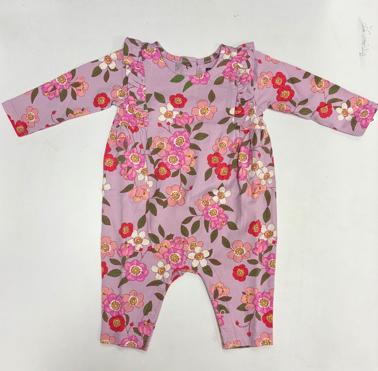 Ruffle Shoulder Baby Romper - Pink Floral