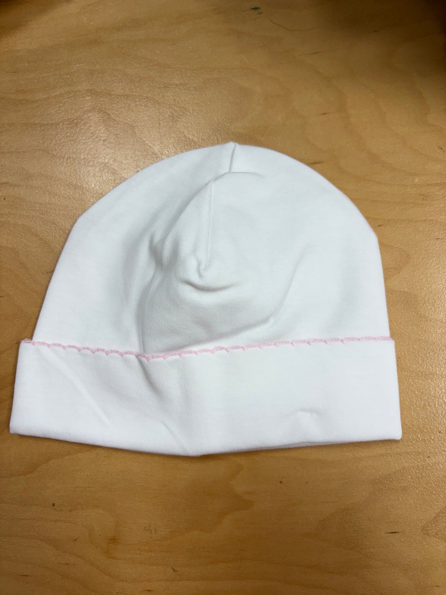 White Beanie Pink Trim