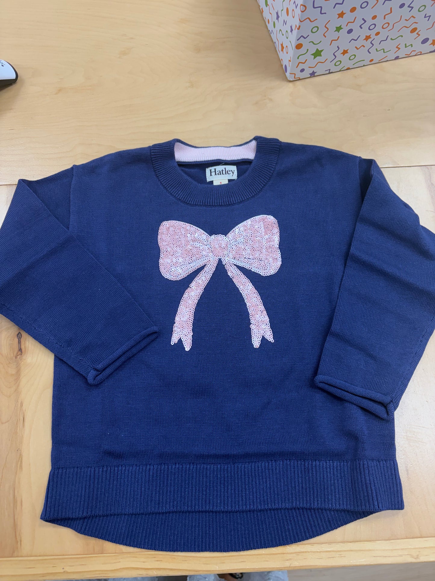 Pink Bow Sequin Crew Neck Sweater