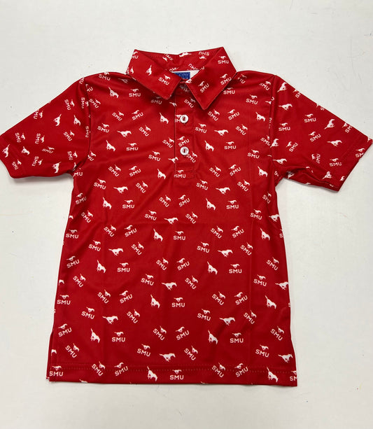 SMU Mustangs Repeat Logo Short Sleeve Polo Shirt