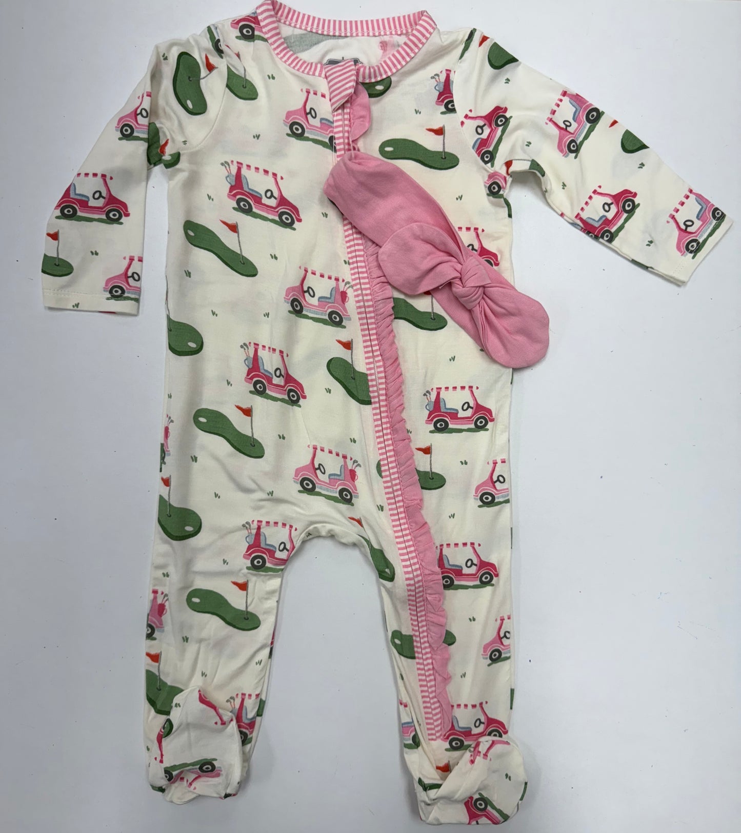 Pink Golf Print Sleeper w/ headband