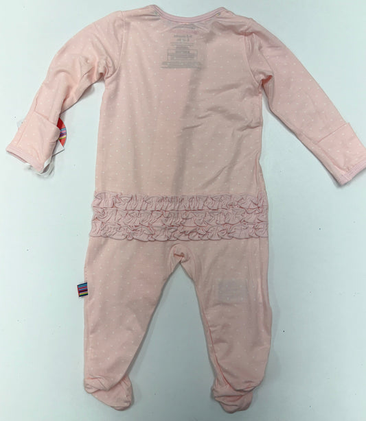 PIN DOT PINK RUFFLE PLACKET FOOTIE